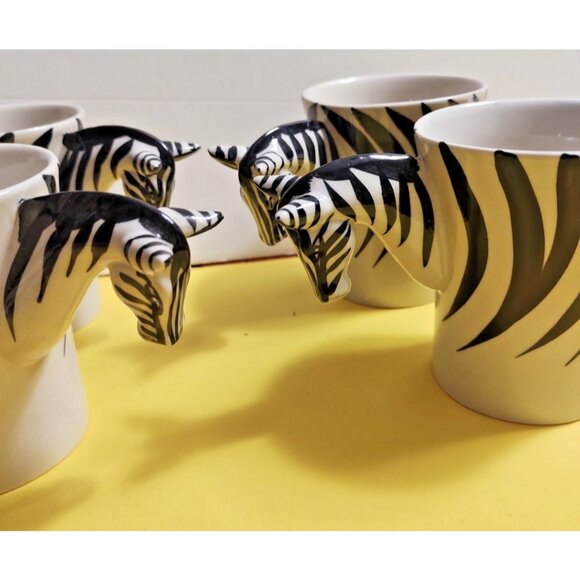 Pier 1 Imports Novelty Coffee Mug set of 4 , Zebra 3D handle - Picture 3 of 11
